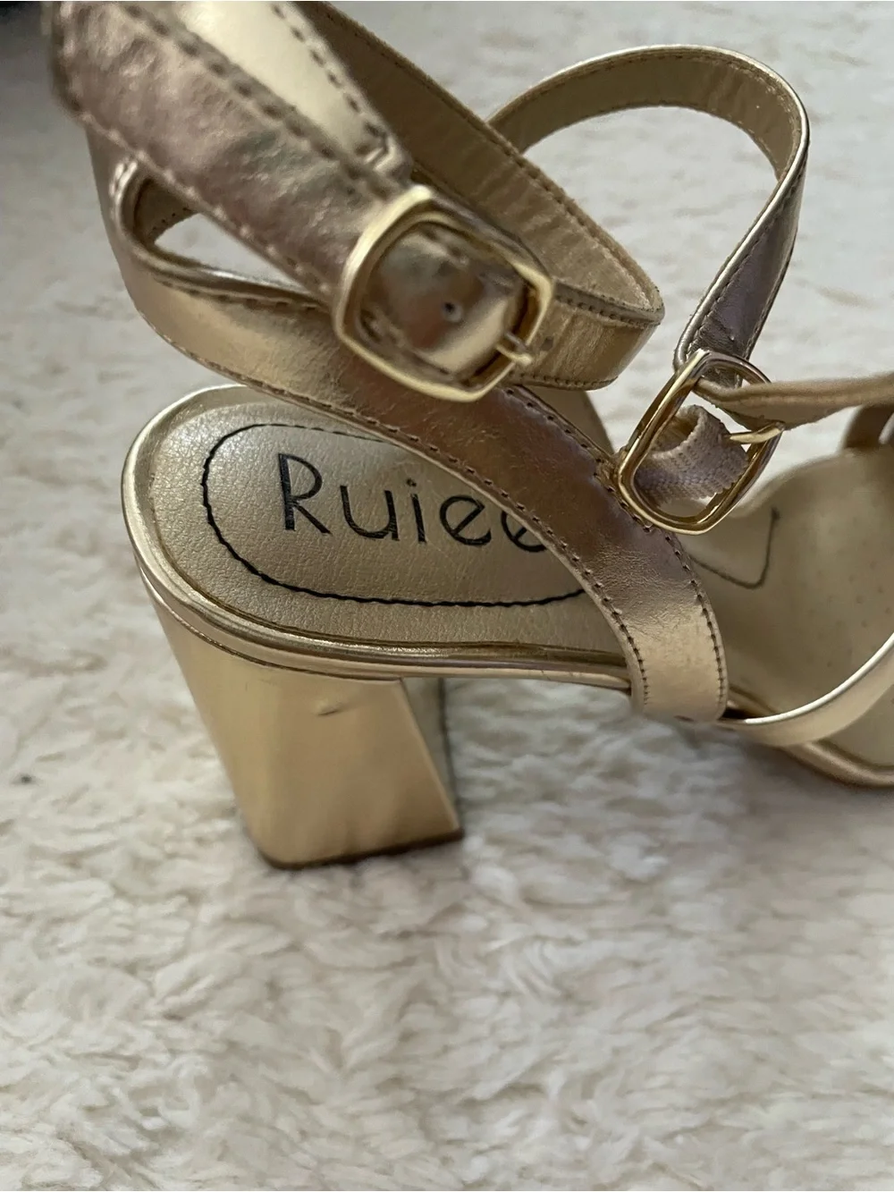Gold Strappy Block Heel Sandals - Women - Picture 12 of 16